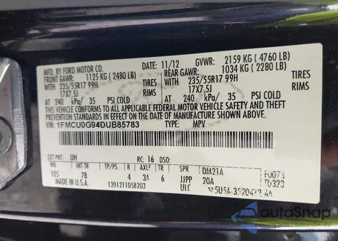 2013 Ford Escape Se z USA, uszkodzony, nr VIN 1FMCU0G94DUB85783